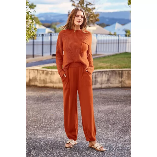 PRETTYGARDEN Womens Fall 2 Piece Sweater Set Casual Pullover Top High Waisted Sweatpants Tracksuit Lounge OutfitsOrange