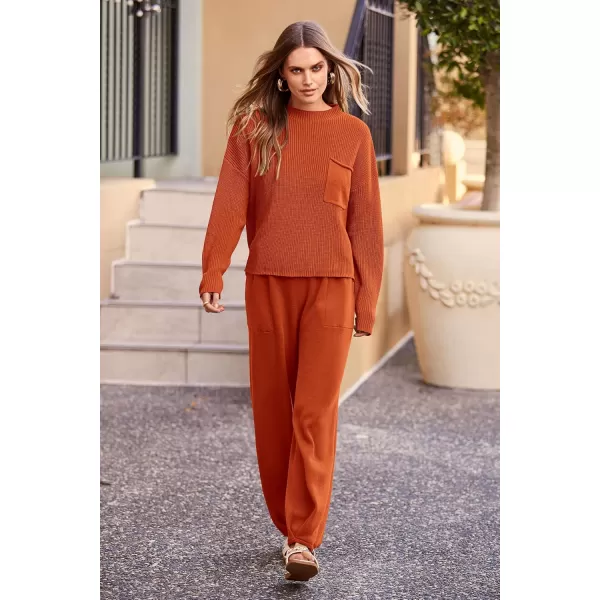 PRETTYGARDEN Womens Fall 2 Piece Sweater Set Casual Pullover Top High Waisted Sweatpants Tracksuit Lounge OutfitsOrange