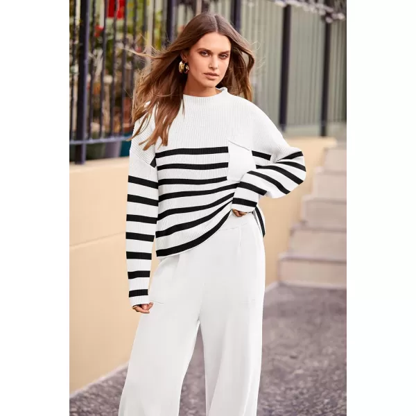 PRETTYGARDEN Womens Fall 2 Piece Sweater Set Casual Pullover Top High Waisted Sweatpants Tracksuit Lounge OutfitsStriped White