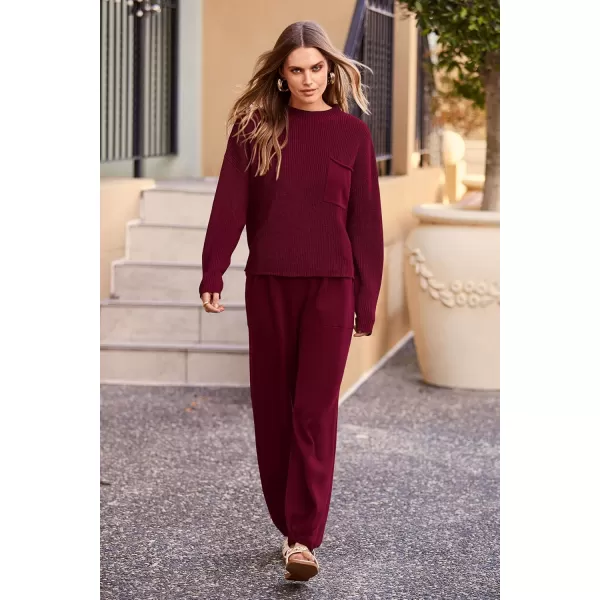 PRETTYGARDEN Womens Fall 2 Piece Sweater Set Casual Pullover Top High Waisted Sweatpants Tracksuit Lounge OutfitsWine Red