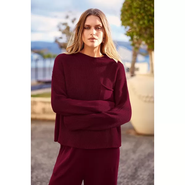 PRETTYGARDEN Womens Fall 2 Piece Sweater Set Casual Pullover Top High Waisted Sweatpants Tracksuit Lounge OutfitsWine Red