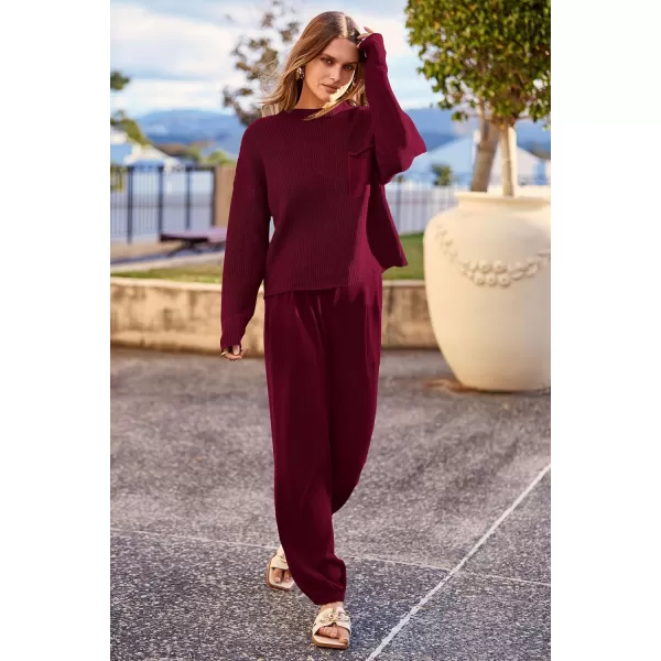PRETTYGARDEN Womens Fall 2 Piece Sweater Set Casual Pullover Top High Waisted Sweatpants Tracksuit Lounge OutfitsWine Red