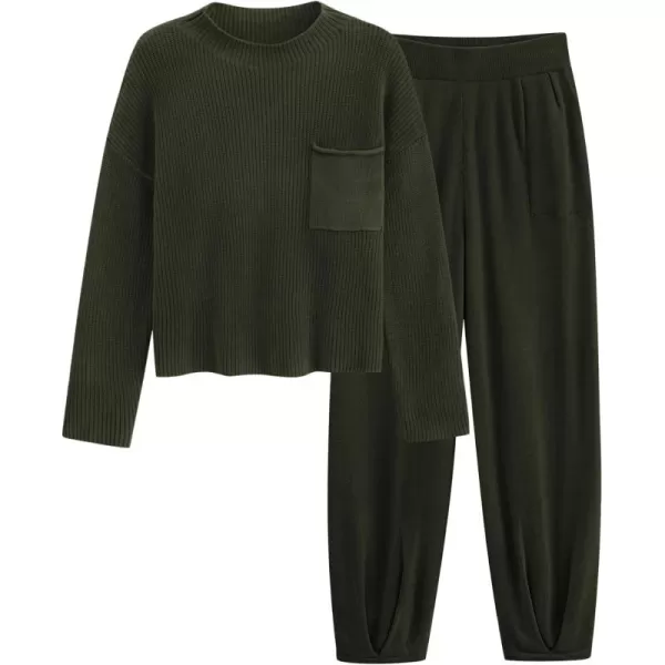 PRETTYGARDEN Womens Fall 2 Piece Sweater Set Casual Pullover Top High Waisted Sweatpants Tracksuit Lounge OutfitsArmy Green