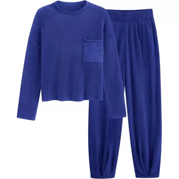 PRETTYGARDEN Womens Fall 2 Piece Sweater Set Casual Pullover Top High Waisted Sweatpants Tracksuit Lounge OutfitsBlue