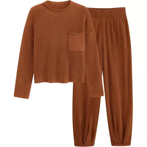 PRETTYGARDEN Womens Fall 2 Piece Sweater Set Casual Pullover Top High Waisted Sweatpants Tracksuit Lounge OutfitsBrown