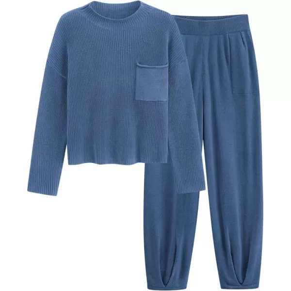 PRETTYGARDEN Womens Fall 2 Piece Sweater Set Casual Pullover Top High Waisted Sweatpants Tracksuit Lounge OutfitsDark Blue