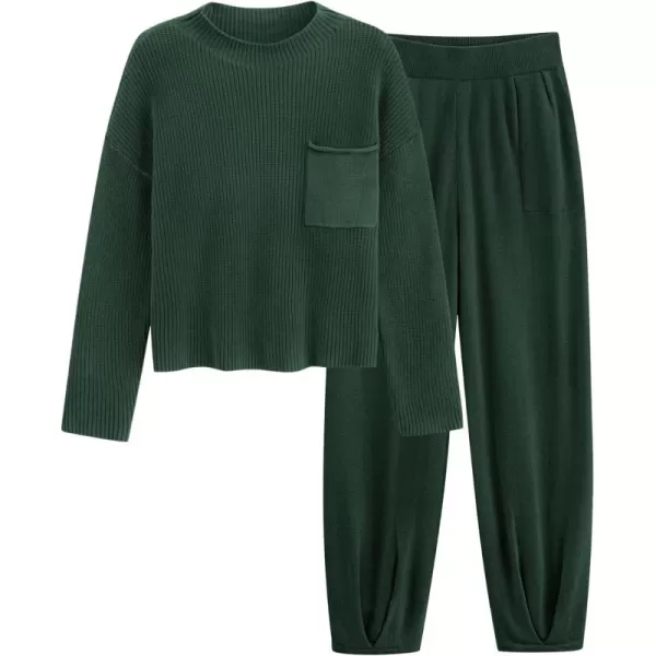 PRETTYGARDEN Womens Fall 2 Piece Sweater Set Casual Pullover Top High Waisted Sweatpants Tracksuit Lounge OutfitsDark Green
