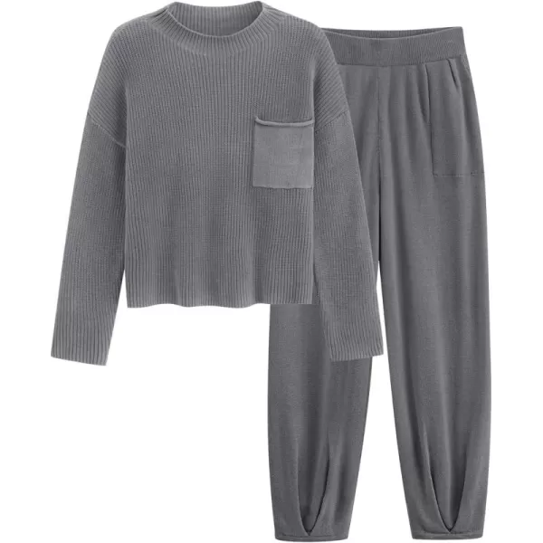 PRETTYGARDEN Womens Fall 2 Piece Sweater Set Casual Pullover Top High Waisted Sweatpants Tracksuit Lounge OutfitsDark Grey
