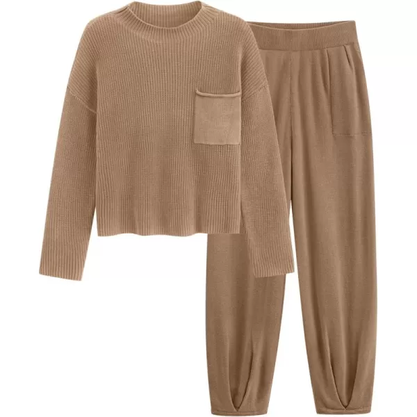 PRETTYGARDEN Womens Fall 2 Piece Sweater Set Casual Pullover Top High Waisted Sweatpants Tracksuit Lounge OutfitsKhaki