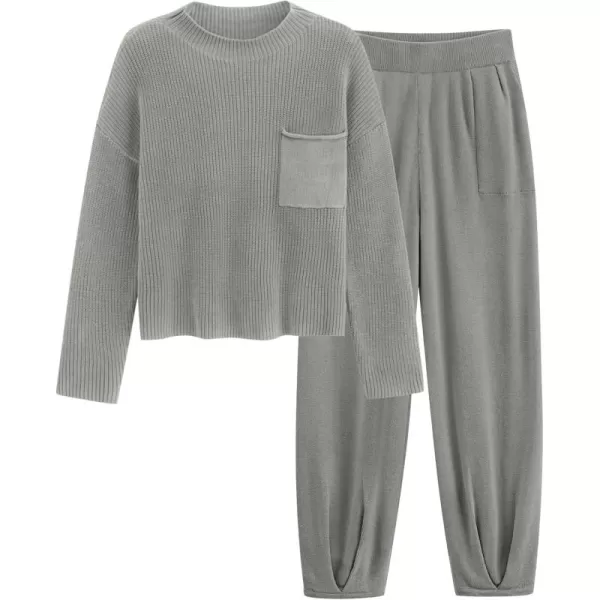 PRETTYGARDEN Womens Fall 2 Piece Sweater Set Casual Pullover Top High Waisted Sweatpants Tracksuit Lounge OutfitsLight Grey