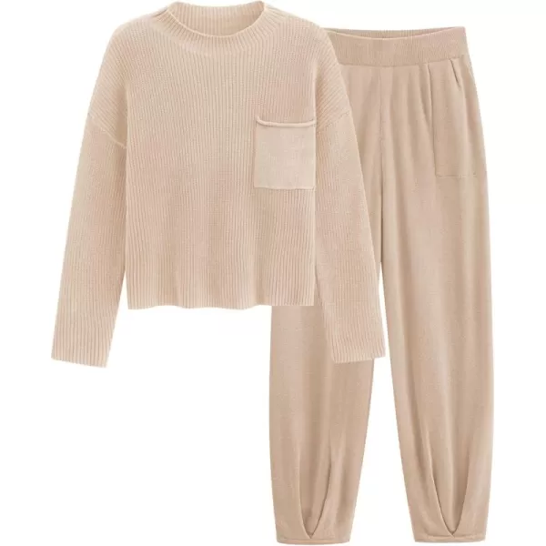PRETTYGARDEN Womens Fall 2 Piece Sweater Set Casual Pullover Top High Waisted Sweatpants Tracksuit Lounge OutfitsLight Khaki