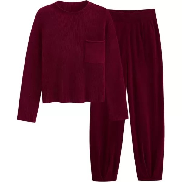 PRETTYGARDEN Womens Fall 2 Piece Sweater Set Casual Pullover Top High Waisted Sweatpants Tracksuit Lounge OutfitsWine Red