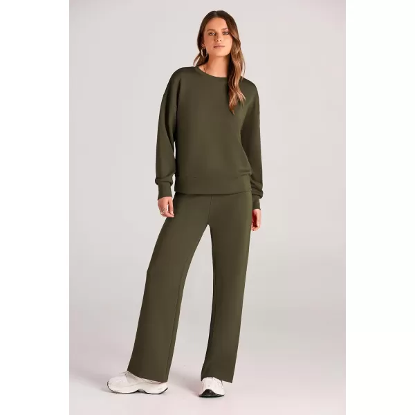 PRETTYGARDEN Womens 2 Piece Outfits 2024 Fall Long Sleeve Pullover Tops And Long Pants Lounge Sets TracksuitArmy Green