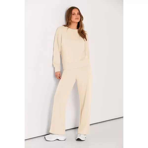PRETTYGARDEN Womens 2 Piece Outfits 2024 Fall Long Sleeve Pullover Tops And Long Pants Lounge Sets TracksuitBeige
