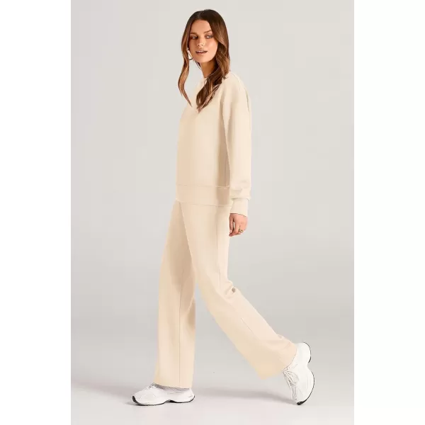 PRETTYGARDEN Womens 2 Piece Outfits 2024 Fall Long Sleeve Pullover Tops And Long Pants Lounge Sets TracksuitBeige