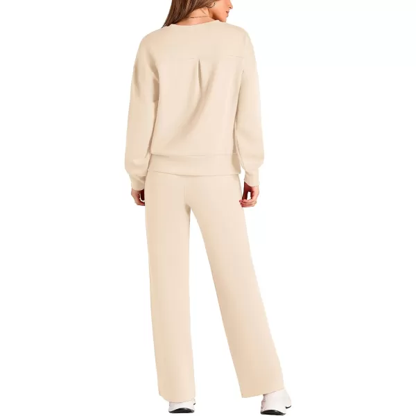 PRETTYGARDEN Womens 2 Piece Outfits 2024 Fall Long Sleeve Pullover Tops And Long Pants Lounge Sets TracksuitBeige
