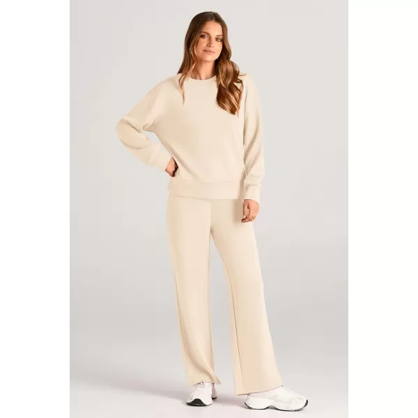 PRETTYGARDEN Womens 2 Piece Outfits 2024 Fall Long Sleeve Pullover Tops And Long Pants Lounge Sets TracksuitBeige