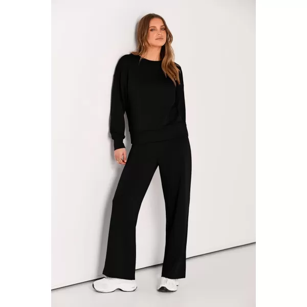 PRETTYGARDEN Womens 2 Piece Outfits 2024 Fall Long Sleeve Pullover Tops And Long Pants Lounge Sets TracksuitBlack