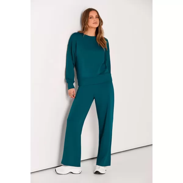 PRETTYGARDEN Womens 2 Piece Outfits 2024 Fall Long Sleeve Pullover Tops And Long Pants Lounge Sets TracksuitBlue Green