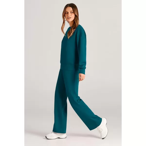PRETTYGARDEN Womens 2 Piece Outfits 2024 Fall Long Sleeve Pullover Tops And Long Pants Lounge Sets TracksuitBlue Green
