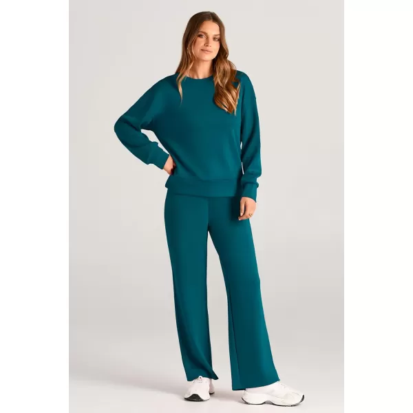 PRETTYGARDEN Womens 2 Piece Outfits 2024 Fall Long Sleeve Pullover Tops And Long Pants Lounge Sets TracksuitBlue Green