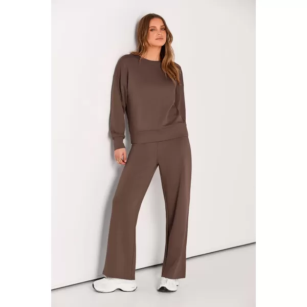 PRETTYGARDEN Womens 2 Piece Outfits 2024 Fall Long Sleeve Pullover Tops And Long Pants Lounge Sets TracksuitBrown