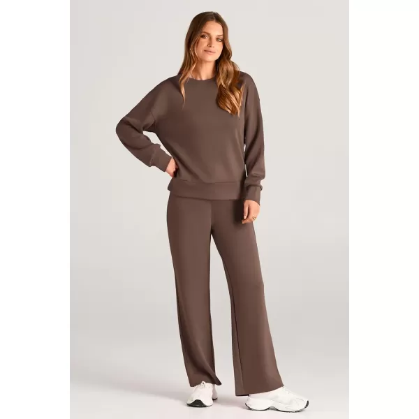 PRETTYGARDEN Womens 2 Piece Outfits 2024 Fall Long Sleeve Pullover Tops And Long Pants Lounge Sets TracksuitBrown