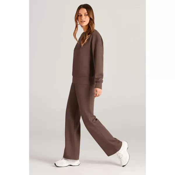 PRETTYGARDEN Womens 2 Piece Outfits 2024 Fall Long Sleeve Pullover Tops And Long Pants Lounge Sets TracksuitBrown