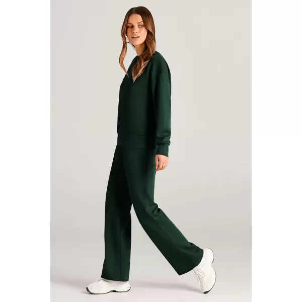 PRETTYGARDEN Womens 2 Piece Outfits 2024 Fall Long Sleeve Pullover Tops And Long Pants Lounge Sets TracksuitDark Green