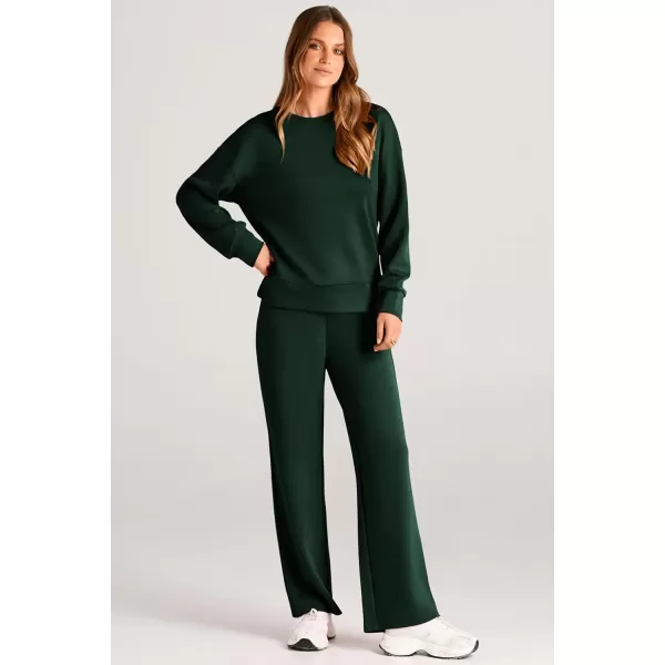 PRETTYGARDEN Womens 2 Piece Outfits 2024 Fall Long Sleeve Pullover Tops And Long Pants Lounge Sets TracksuitDark Green