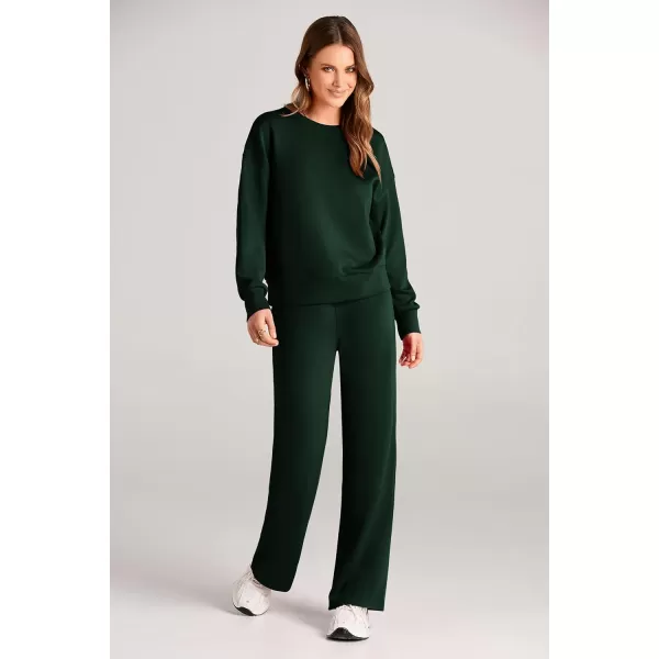 PRETTYGARDEN Womens 2 Piece Outfits 2024 Fall Long Sleeve Pullover Tops And Long Pants Lounge Sets TracksuitDark Green
