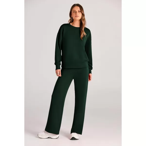 PRETTYGARDEN Womens 2 Piece Outfits 2024 Fall Long Sleeve Pullover Tops And Long Pants Lounge Sets TracksuitDark Green