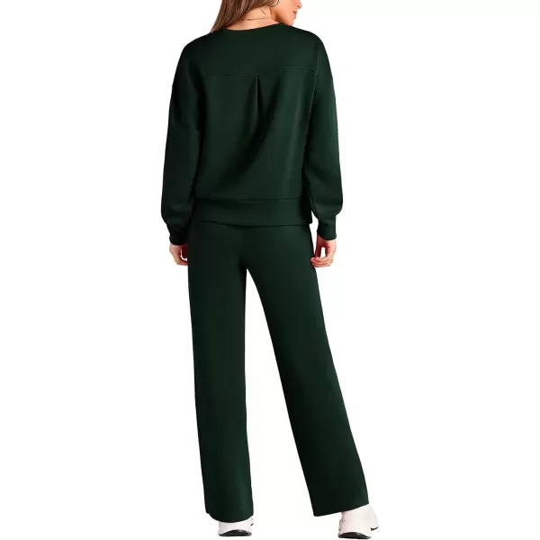 PRETTYGARDEN Womens 2 Piece Outfits 2024 Fall Long Sleeve Pullover Tops And Long Pants Lounge Sets TracksuitDark Green
