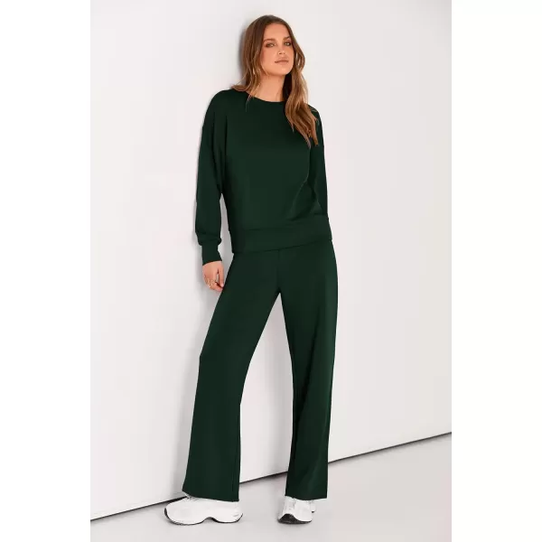 PRETTYGARDEN Womens 2 Piece Outfits 2024 Fall Long Sleeve Pullover Tops And Long Pants Lounge Sets TracksuitDark Green