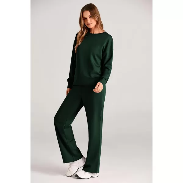 PRETTYGARDEN Womens 2 Piece Outfits 2024 Fall Long Sleeve Pullover Tops And Long Pants Lounge Sets TracksuitDark Green