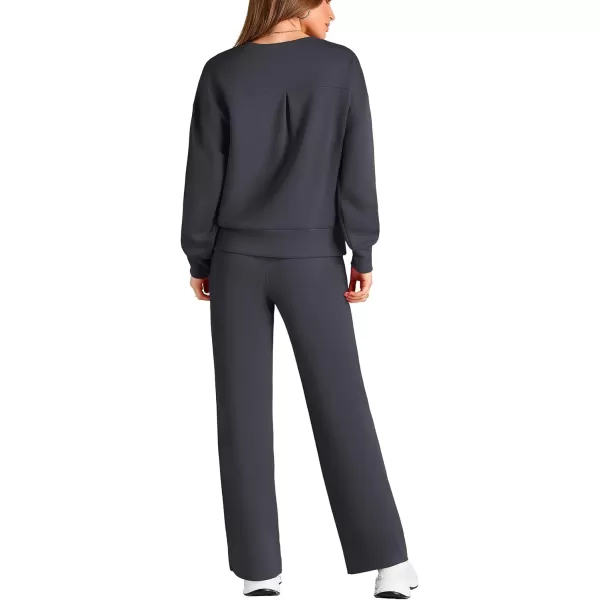 PRETTYGARDEN Womens 2 Piece Outfits 2024 Fall Long Sleeve Pullover Tops And Long Pants Lounge Sets TracksuitDark Grey