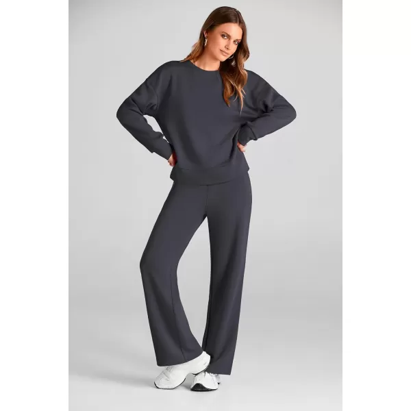 PRETTYGARDEN Womens 2 Piece Outfits 2024 Fall Long Sleeve Pullover Tops And Long Pants Lounge Sets TracksuitDark Grey