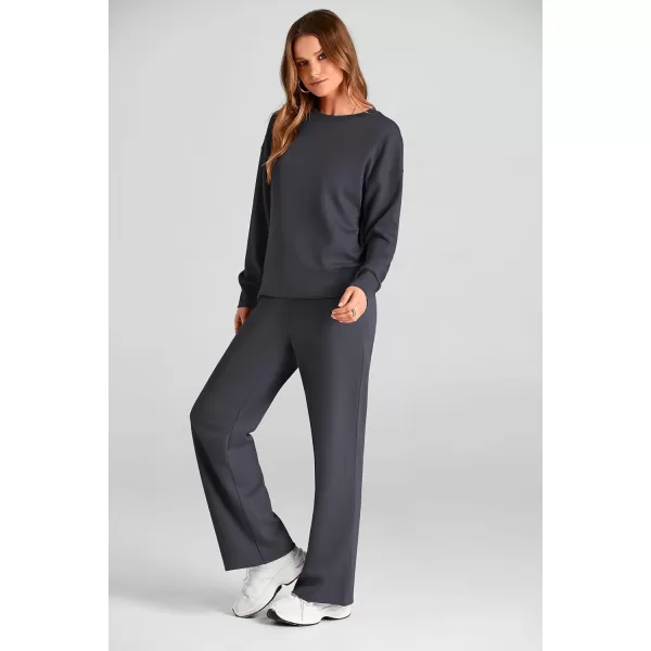 PRETTYGARDEN Womens 2 Piece Outfits 2024 Fall Long Sleeve Pullover Tops And Long Pants Lounge Sets TracksuitDark Grey