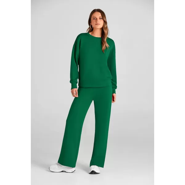PRETTYGARDEN Womens 2 Piece Outfits 2024 Fall Long Sleeve Pullover Tops And Long Pants Lounge Sets TracksuitGreen