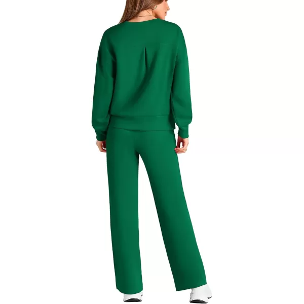PRETTYGARDEN Womens 2 Piece Outfits 2024 Fall Long Sleeve Pullover Tops And Long Pants Lounge Sets TracksuitGreen