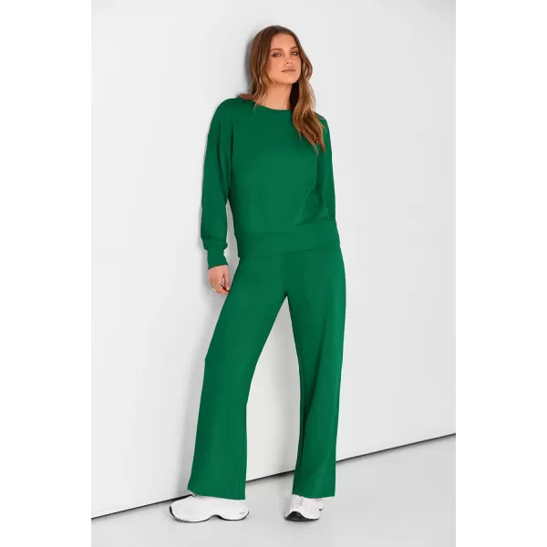 PRETTYGARDEN Womens 2 Piece Outfits 2024 Fall Long Sleeve Pullover Tops And Long Pants Lounge Sets TracksuitGreen
