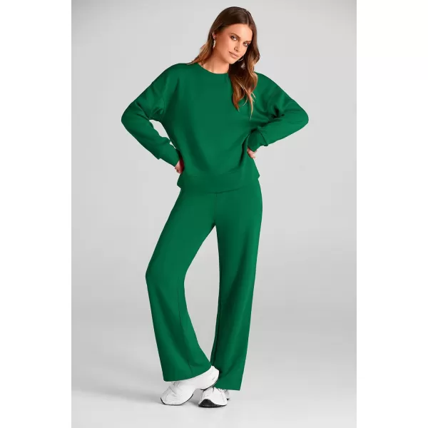 PRETTYGARDEN Womens 2 Piece Outfits 2024 Fall Long Sleeve Pullover Tops And Long Pants Lounge Sets TracksuitGreen