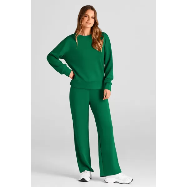 PRETTYGARDEN Womens 2 Piece Outfits 2024 Fall Long Sleeve Pullover Tops And Long Pants Lounge Sets TracksuitGreen