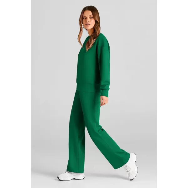 PRETTYGARDEN Womens 2 Piece Outfits 2024 Fall Long Sleeve Pullover Tops And Long Pants Lounge Sets TracksuitGreen