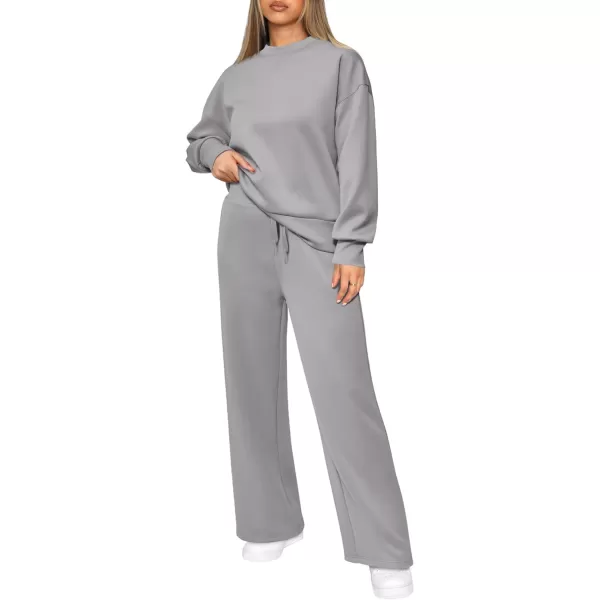 PRETTYGARDEN Womens 2 Piece Outfits 2024 Fall Long Sleeve Pullover Tops And Long Pants Lounge Sets TracksuitGrey