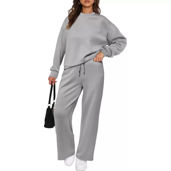 PRETTYGARDEN Womens 2 Piece Outfits 2024 Fall Long Sleeve Pullover Tops And Long Pants Lounge Sets TracksuitGrey