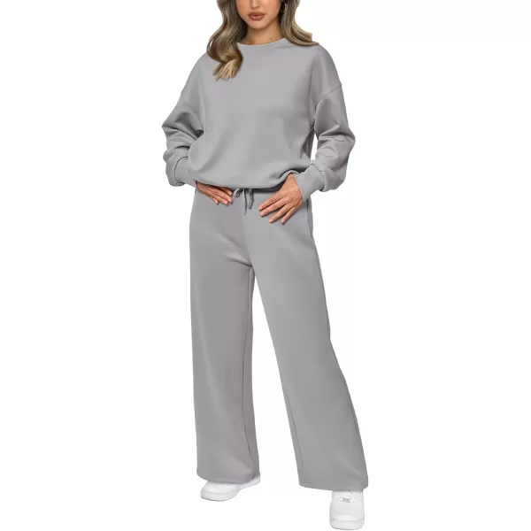 PRETTYGARDEN Womens 2 Piece Outfits 2024 Fall Long Sleeve Pullover Tops And Long Pants Lounge Sets TracksuitGrey