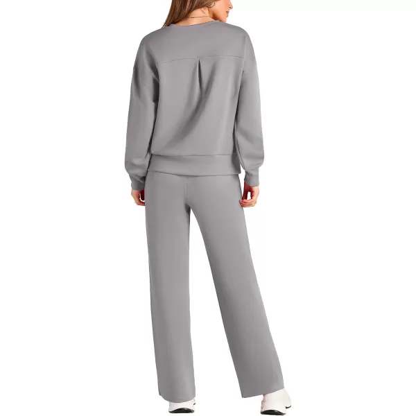 PRETTYGARDEN Womens 2 Piece Outfits 2024 Fall Long Sleeve Pullover Tops And Long Pants Lounge Sets TracksuitGrey
