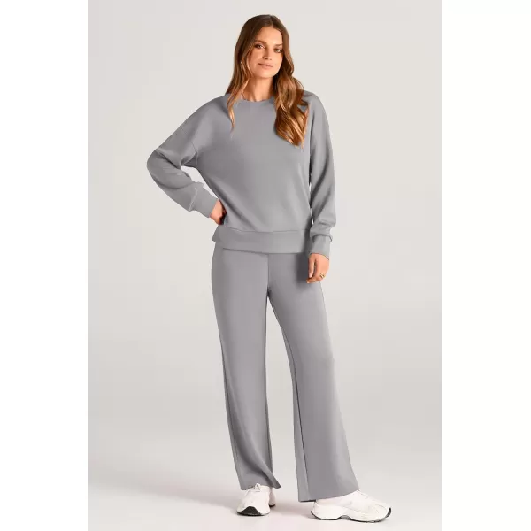 PRETTYGARDEN Womens 2 Piece Outfits 2024 Fall Long Sleeve Pullover Tops And Long Pants Lounge Sets TracksuitGrey