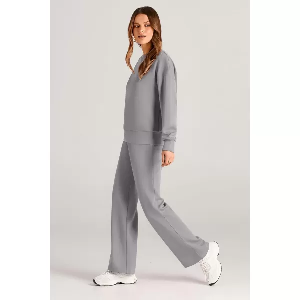 PRETTYGARDEN Womens 2 Piece Outfits 2024 Fall Long Sleeve Pullover Tops And Long Pants Lounge Sets TracksuitGrey